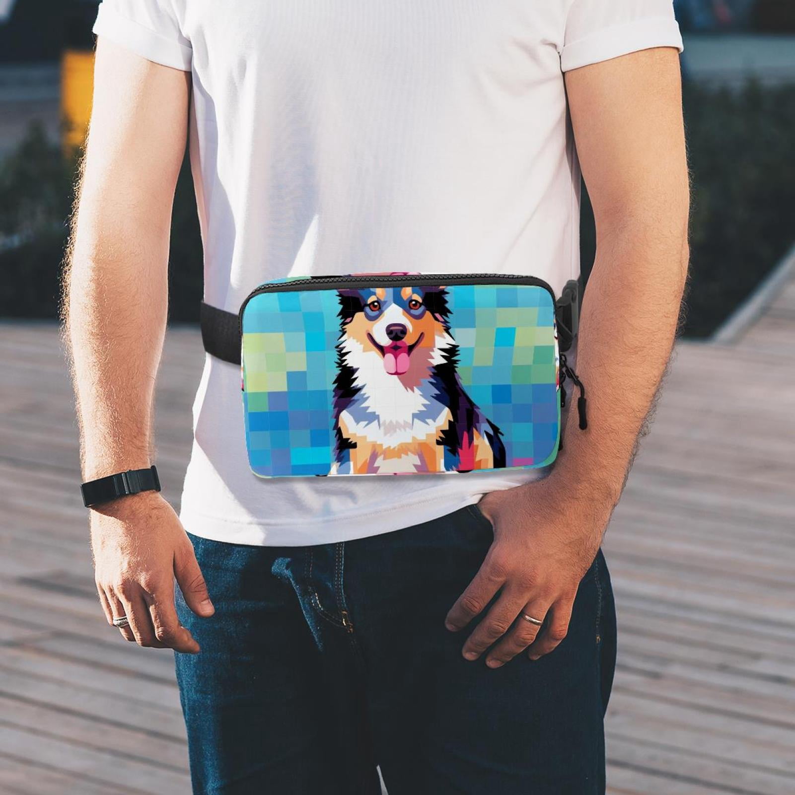 Pixel dog Crossbody Bag Running Belt Belt Bag Lightweight Adjustable with Extension Strap Unisex
