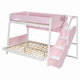 thumbnail image 5 of Twin over Full Bunk Bed with Striped-Design Staircase, Kids Teens Wooden Storage Bed Frame with Side Shelves, 5 of 11
