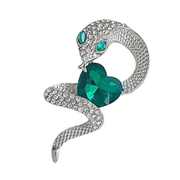 Retro Zircon and Heart-Shaped Emerald Snake Brooch Women's Clothes Accessories