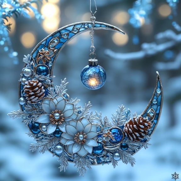 Winter Moon Ornament 2025, Acrylic Suncatcher, Faux Stained Glass Christmas Decoration, Holiday Gift Idea