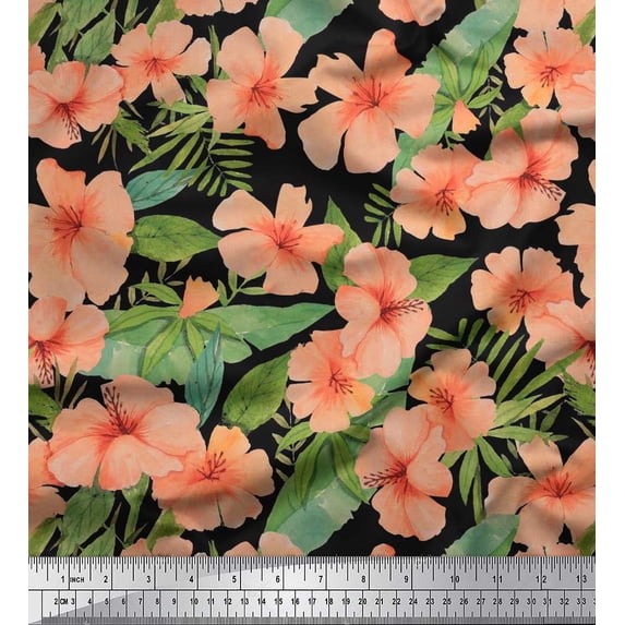 Soimoi Cotton Voile Fabric Tropical Leaves & Floral Print Fabric by the Yard 42 Inch Wide