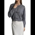 thumbnail image 1 of Suéter Tipo Cárdigan Corto con Cuello Redondo para Mujer, Larga, Botones Delanteros y Chal Gris S, 1 of 10