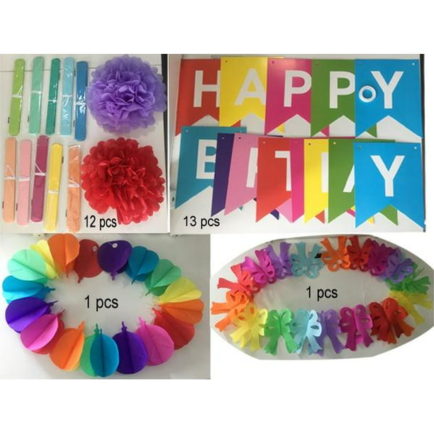 PartyPavillion Happy Birthday Party Rainbow Color Paper Decorations