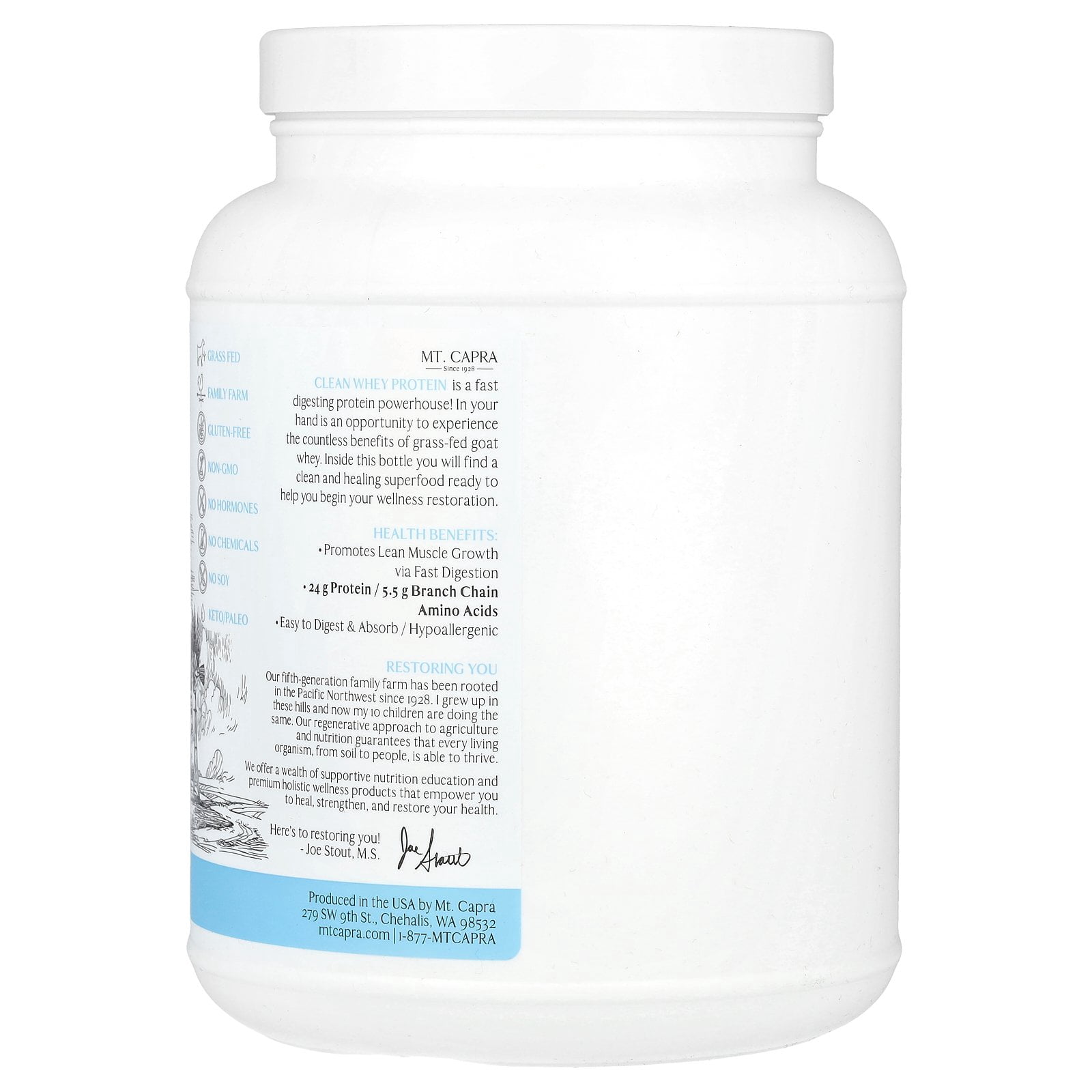 Mt. Capra Clean Whey Protein, Vanilla Bean, 16 oz (453 g)