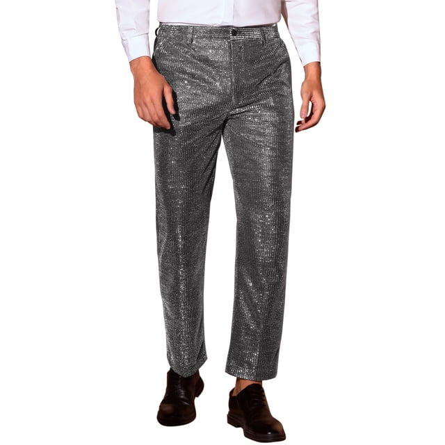 Pantalones de lentejuelas metálicos para hombres INSPIRE CHIC de los años 70, pantalones rectos de fiesta, 28 plateados