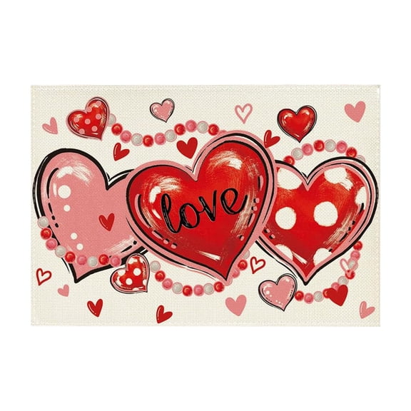 Elainilye Valentine Placemats Set Printed Decorative Table Mats, Heart Themed Kitchen and Dining Decor for Parties, Holiday Picnic and Catering Events, Washable Fabric Placemats