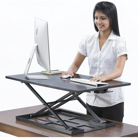 Table jack Standing desk converter - 32 X 22 inch Extra large Ergonomic height adjustable sit stand up desk converter that can act as a desk riser adaptable for a dual monitor