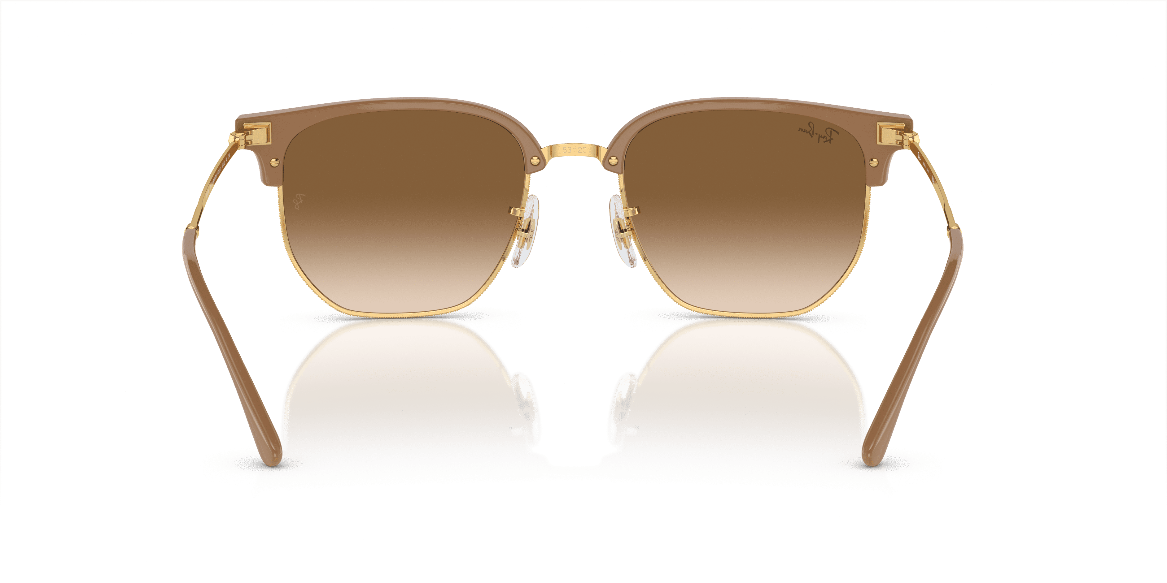 Ray-Ban New Clubmaster Sunglasses, Polished Beige on Gold with Light Brown Eye Glasses, Size 53