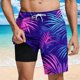 thumbnail image 1 of Ceisia Men's Neon Palm Leaf Print Beach Shorts with Quick Dry Stretch Fabric and Anti-Exposure Liner Multicolor M Gifts, 1 of 6