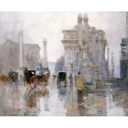 - After The Rain The Dewey Arch Madison Square Park New York Stretched Canvas - Paul Cornoyer (20 x 24)
