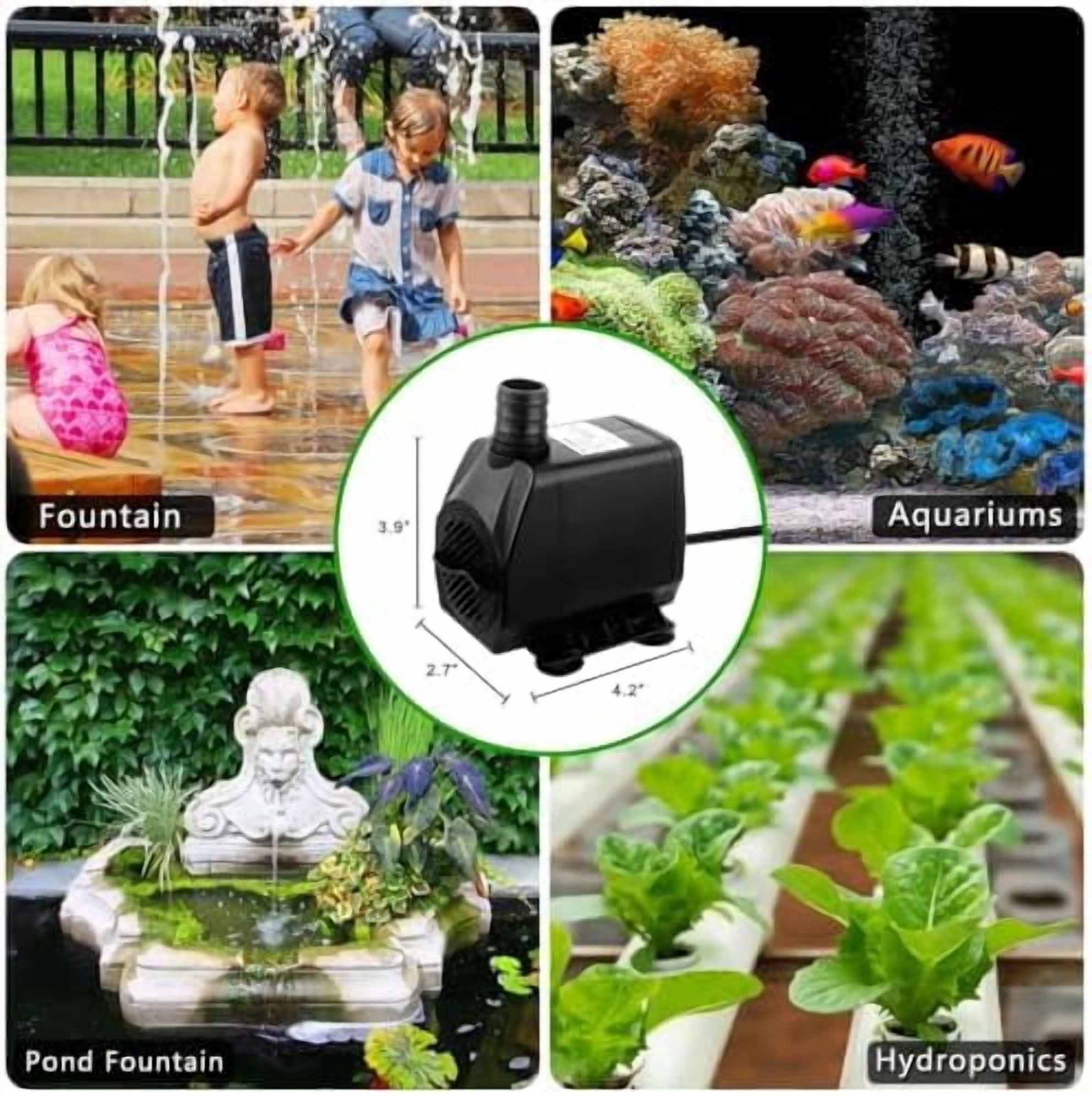 Large Flow: 800GPH（3000L/H）Submersible Pump with 6.5 ft Tubing, 45Watt Durable Fountain Water Pump With 4 Nozzles For Above 80 gallons Fish Tank or Pond