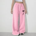 thumbnail image 5 of dazeni Girl's Fleece Lined Baggy Sweatpants Cute Bowknot Print Straight Leg Athletic Pants with Pockets Loose Casual Drawstring Active Swet Pants Fall Winter Clothes for Teen Girls Pink 170, 5 of 8