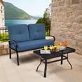 thumbnail image 1 of Gymax Ensemble de Conversation pour Patio 2 Pcs Causeuse et Table Ensemble de Sofa avec Coussins Bleus, 1 of 9