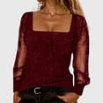thumbnail image 2 of T Shirts for Women Fashion Spring Long Sleeve Square Neck Solid Color Top Summer Casual Loose Basic Tee, 2 of 6