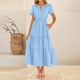 thumbnail image 5 of Meichang Womens Summer Maxi Dress Short Sleeve Notch V Neck A Line Long Dress with Elastic Waisted Flowy Beach Vacation Party Dresses, 5 of 10