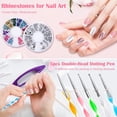 thumbnail image 4 of Kit de diseño de uñas de 32 piezas, 15 pinceles de uñas, 5 bolígrafos de puntos, 2 cajas de uñas con diamantes de imitación, 10 cintas de rayas y lámina dorada y plateada para manicura femenina profesional JM, 4 of 5