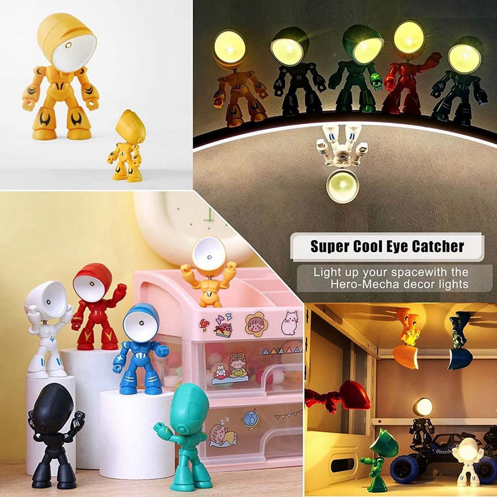 6Pcs Night Light for Kids Mini Robot LED Night Hero Desk Lamp for Boy Bedroom Home Decorations
