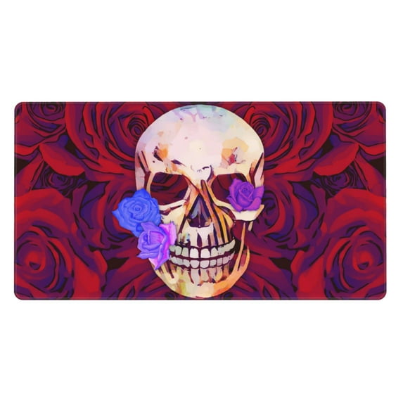 Large Mouse Pad, Red Rose Skull Non-Slip Waterproof Rubber Keyboard Office Desk Pads Mousepad, 29.5 x 15.8 inches 3mm Thick