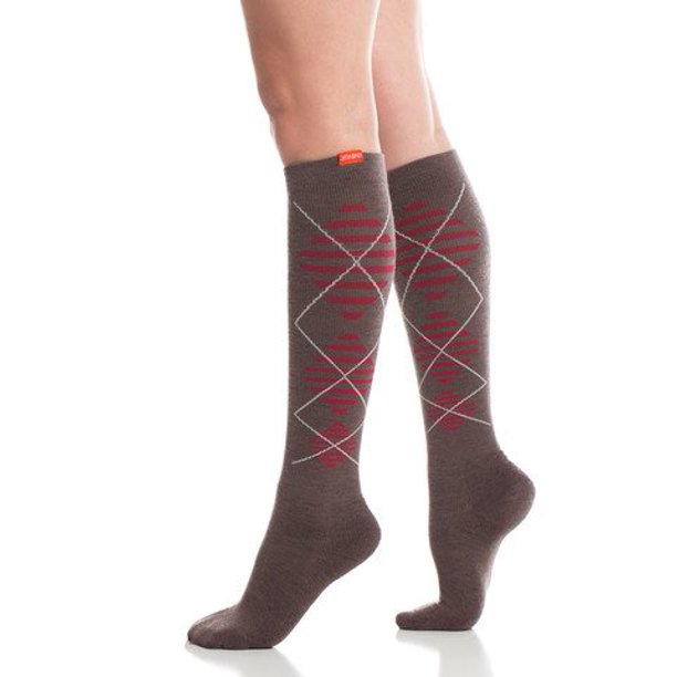 VIM & VIGR Compression Socks WoolStriped Argyle (Brown & Red, Medium