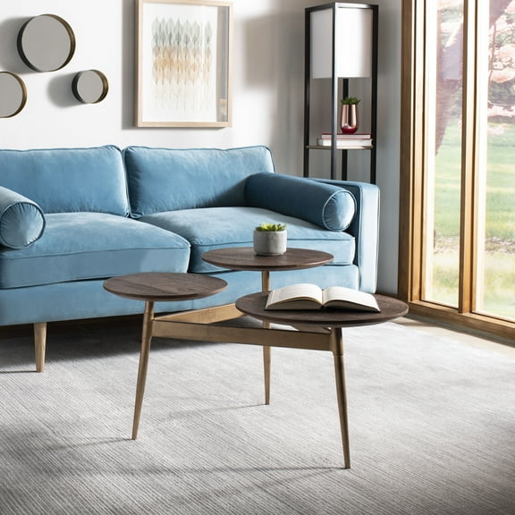 SAFAVIEH Ian 3 Circle Contemporary Retro Accent Table, Rustic Honey/Gold