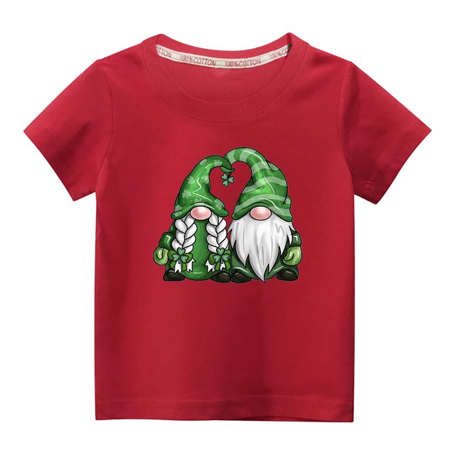 Penkiiy Haut à Manches Courtes Imprimé Col Rond Mode Mignon pour Enfants Garçons Filles 4-5 Ans Rouge