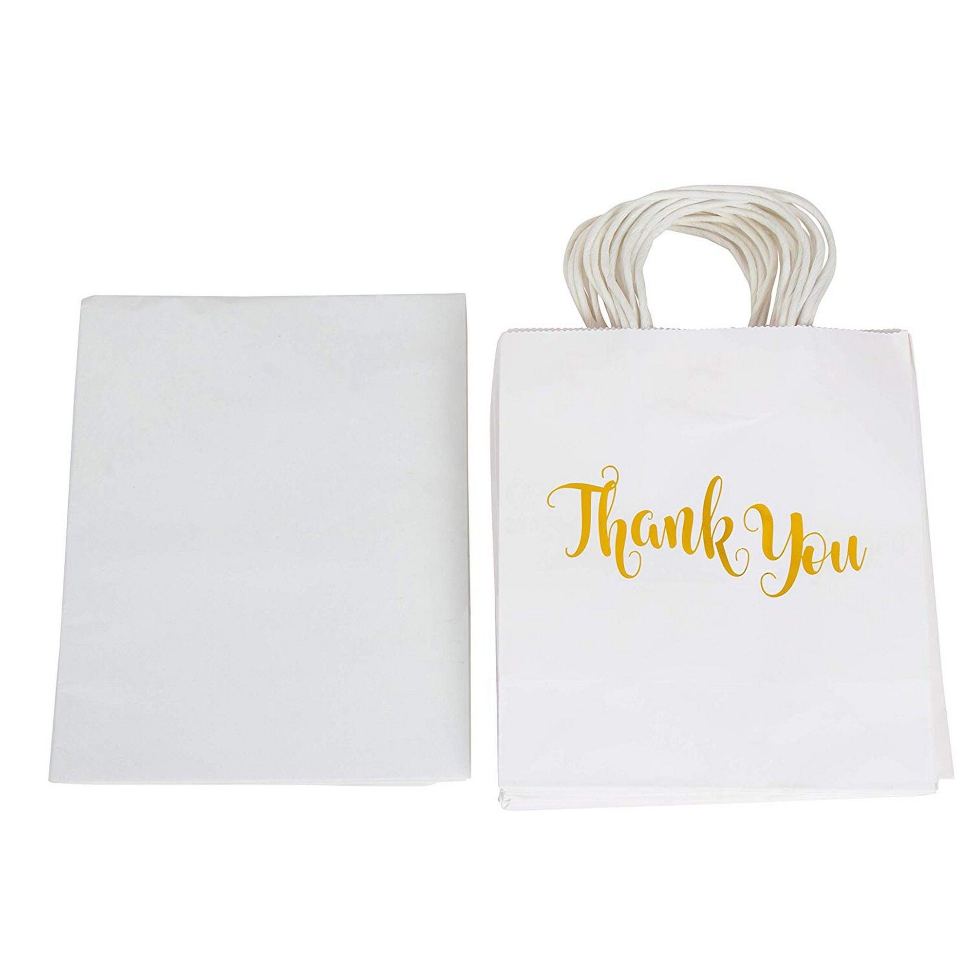 Elegant Paper Gift Bags with ‘’Thank You’’ Embossed in Rose Gold Foil Letters 12 Pack Thank You Gift Bags White Wedding Party Perfect for Birthday Party Paper Favor Bags 4x 7x 9 Inches
