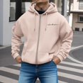 thumbnail image 2 of RUTAYY Men's Zip Up Hoodie Long Sleeve Front Pocket Cursive Letter Graphic Jacket Sweatshirt Khaki, 2 of 4