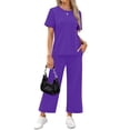 thumbnail image 2 of Fantaslook 2 Piece Sets for Women Casual Summer Travel Vacation Outfits Short Sleeve Tops Wide Leg Pants Lounge Sets, 2 of 9