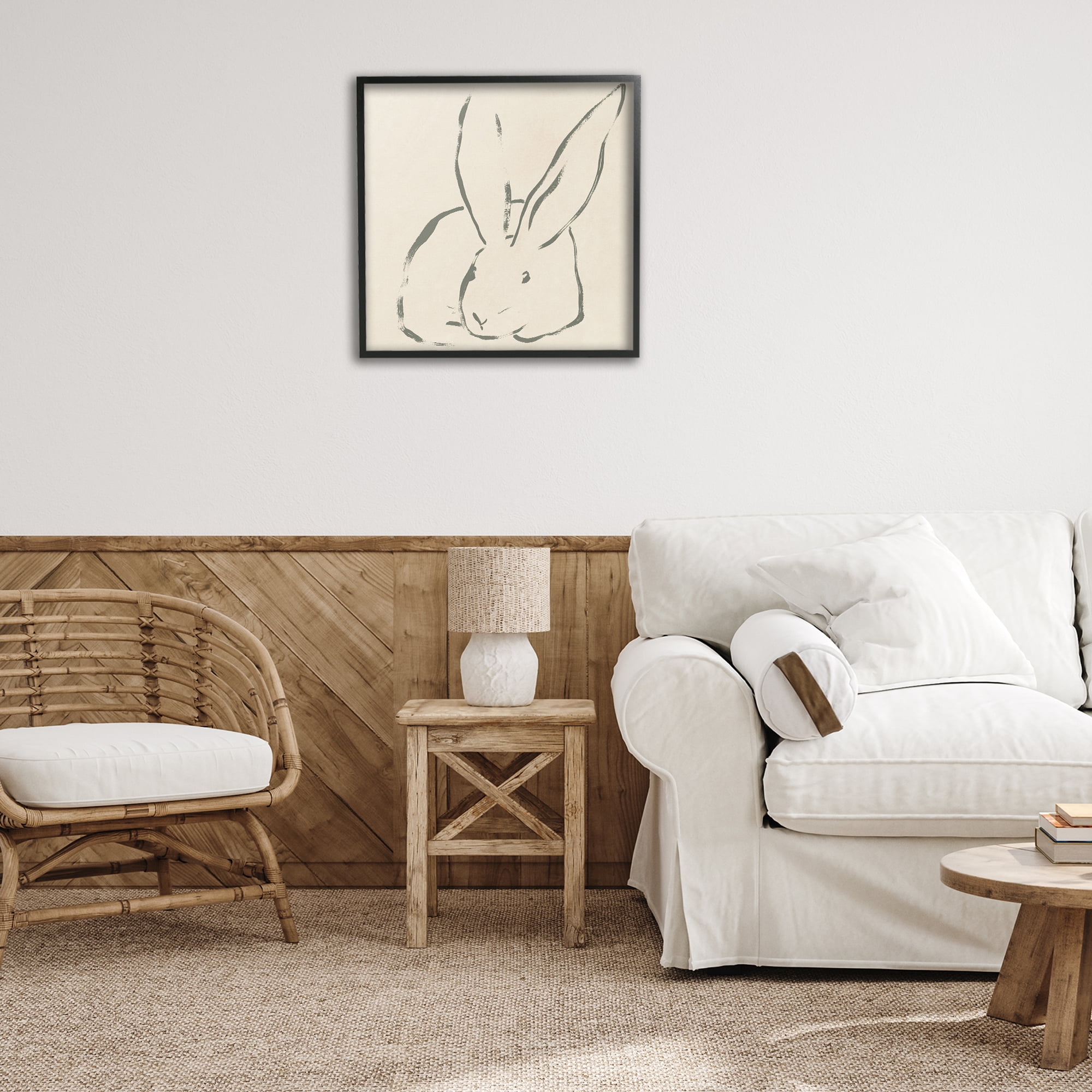 Stupell Industries Minimal Bunny Outline Animals & Insects Drawing Black Framed Art Print Wall Art, 24 x 24