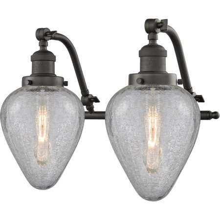 

Oil Rubbed Bronze Tone Bathroom Vanity 18 Wide Clear Crackle Glass Steel/Cast Brass Medium Base 2 Light Fixture