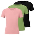 thumbnail image 2 of SGFCWSX Girls T Shirt 3 Pack Ribbed Knit Short Sleeve Crew Neck Slim Fit Cropped Casual Soft Basic Kids Daily Wear Tee Tops Black Size 7/8, 2 of 5