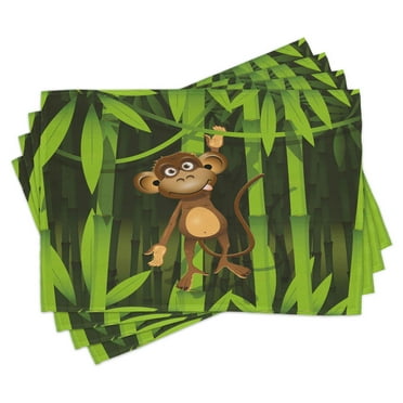 Ambesonne Brown Green Place Mats Set of 4, Wild Monkey, Standard Size, Brown and Fern Green