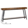 thumbnail image 2 of 70.9" Console Table with 2 Power Outlets & USB Ports, Rustic Industrial Sofa Table Behind Couch for Living Room, Narrow Entryway Hallway Long Bar Table, Brown, 2 of 12