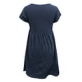 thumbnail image 4 of IDALL Summer Dresses,Petite Dresses Ladies Round Neck Short Sleeve Solid Color Loose Slim Mid Length Dress Elegant Dresses,Modest Dresses,Womens Dresses Navy Dress XL, 4 of 5