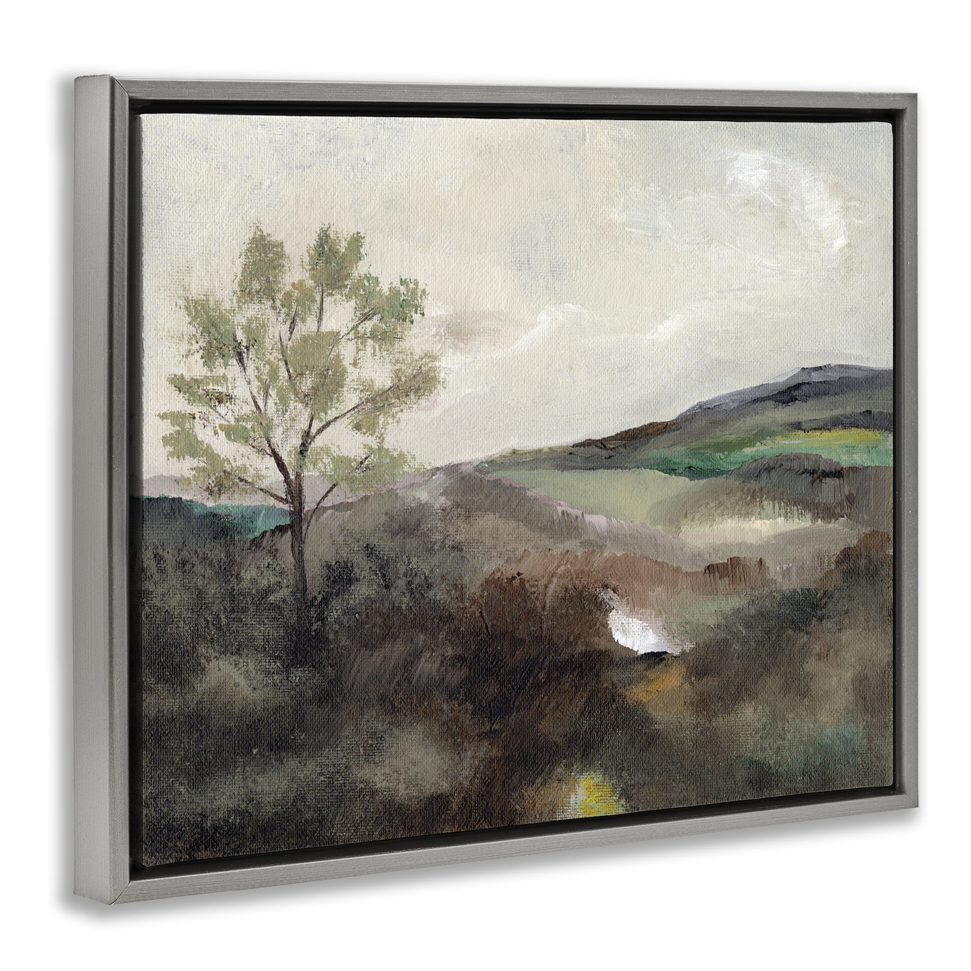 Stupell Industries Beige Toned Landscape Landscape & Nature Painting Gray Floater Framed Canvas Art Print Wall Art, 31 x 25