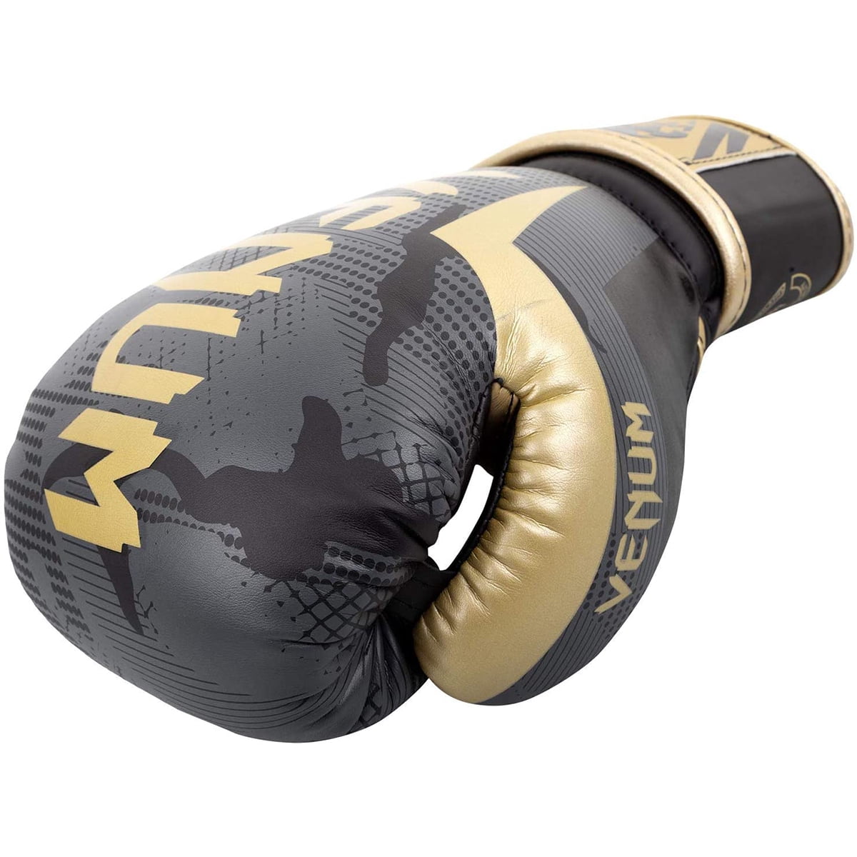 Venum Elite Hook and Loop Training Boxing Gloves - 10 oz. - Dark Camo/Gold
