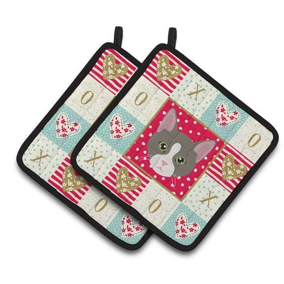 Carolines Treasures CK5092PTHD Brazilian Shorthair Cat Love Pair of Pot Holders 7.5HX7.5W multicolor