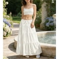 thumbnail image 4 of Women's Boho Flowy White Maxi Skirt Ruffle Elastic Waist Long Skirts, Casual High Waist Tiered Skirt for Women, 4 of 7