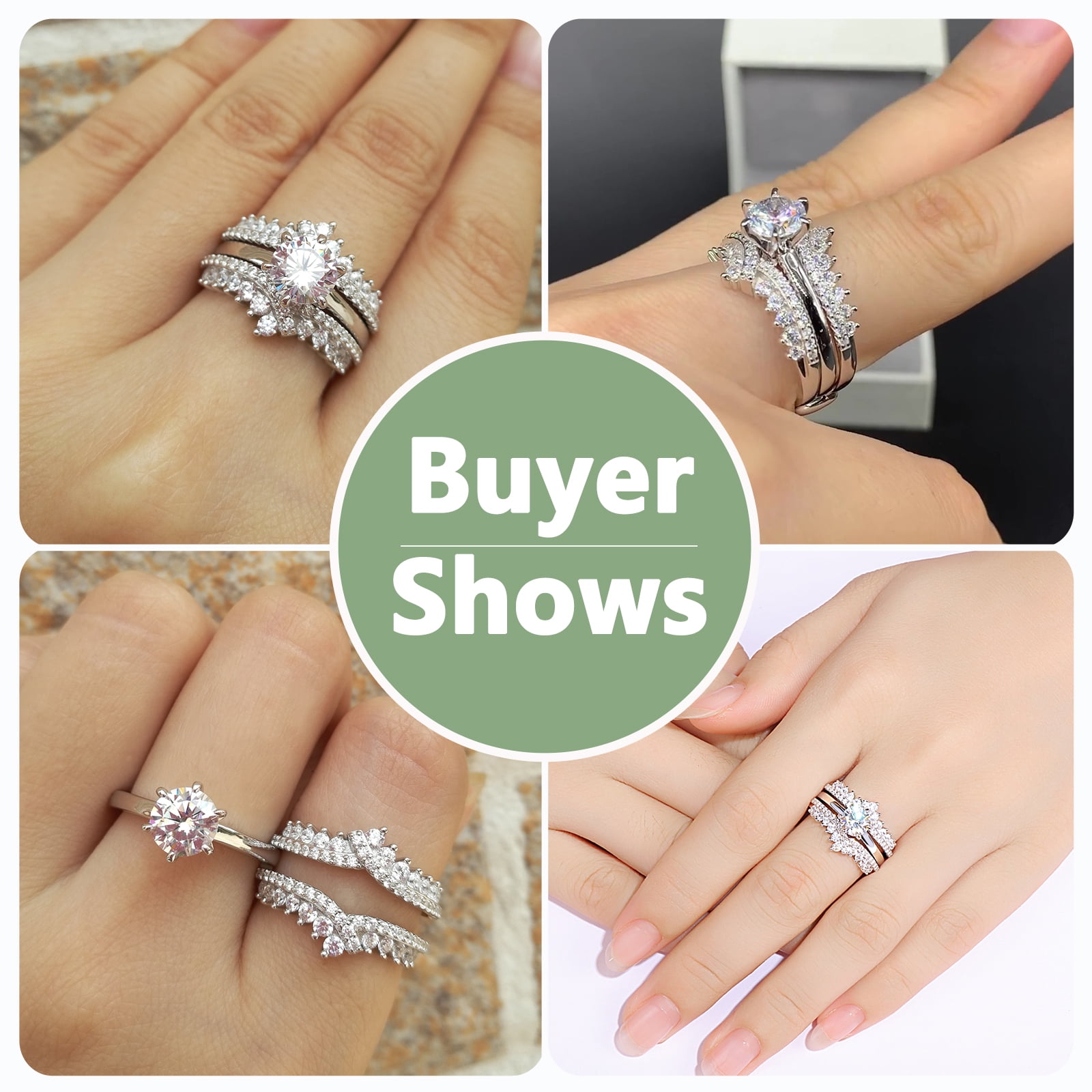 Newshe Wedding Rings Set for Women Engagement Ring Guard 5A Cubic