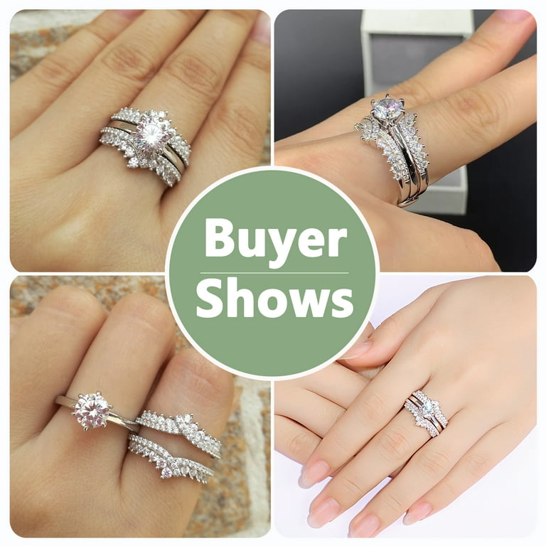 Engagement Ring Guard Band And Wedding Rings Set For Women Solitaire  Accessories