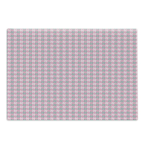 Floral Cutting Board, Spring Flower Motifs in White and Green Chain Pattern on Pink Background, Decorative Tempered Glass Cutting and Serving Board, Large Size, Pale Pink White Teal, by Ambesonne