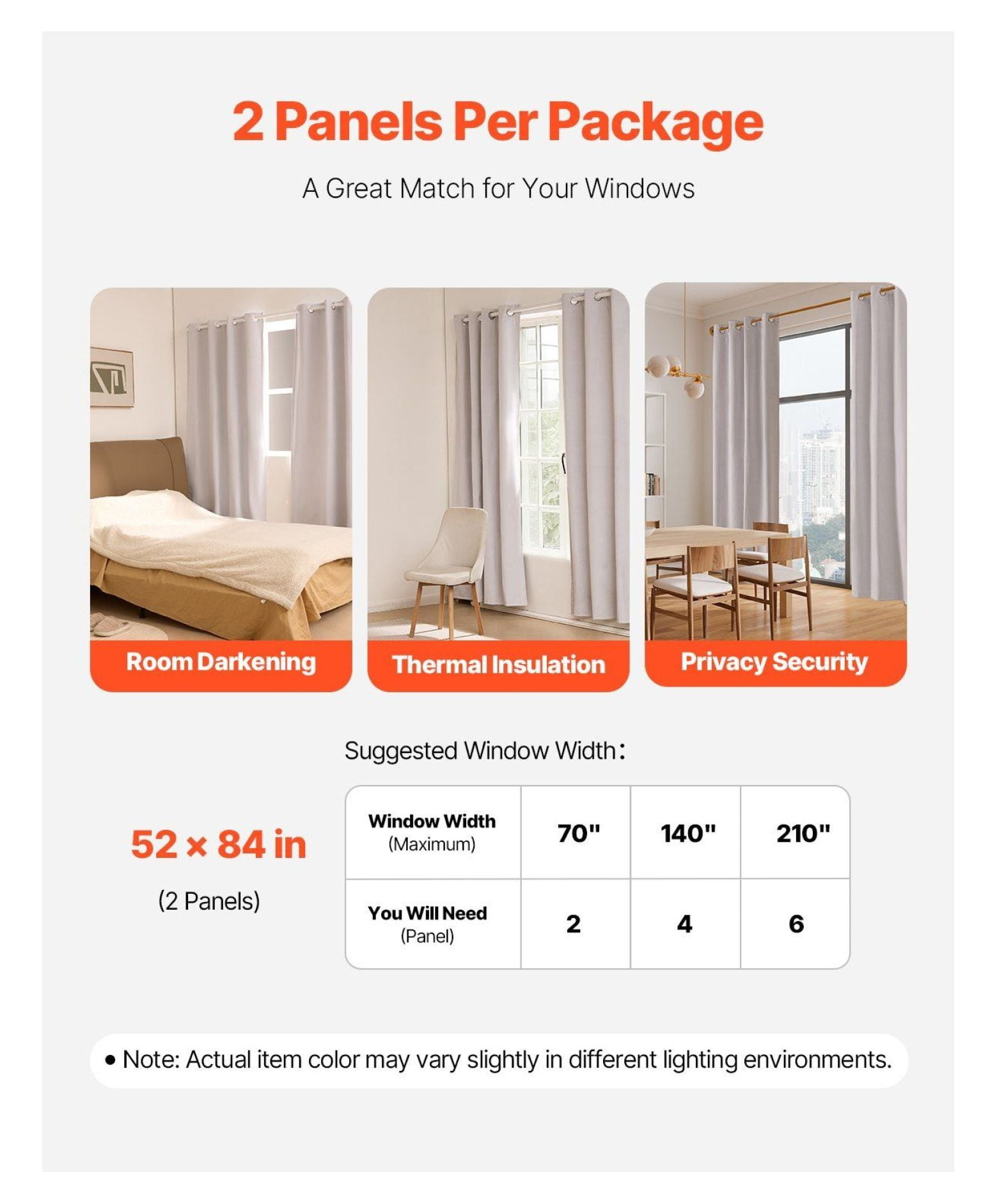 Blackout Curtains 84 Inch Length 2 Panels Set, 52x84 Inch Bedroom Curtains