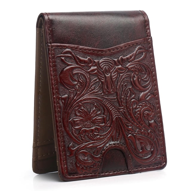 Cartera plegable Pefiam de piel de plena flor con bloqueo RFID para hombre