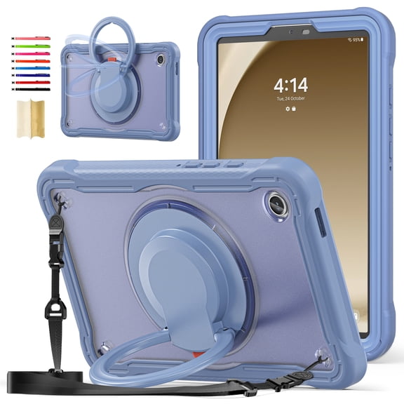 for Samsung Galaxy Tab A11  11.0" 2025 SM-X230 / SM-X235 / SM-X236B Case, TPU Hybrid Shockproof Protective PC Clear Back Case Cover with 360° Swivel Stand / Shoulder Strap for Kids - Purple