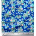 thumbnail image 1 of Soimoi Blue Heavy Canvas Fabric Leaves & Periwinkle Floral Printed Fabric 1 Yard 58 Inch Wide, 1 of 3