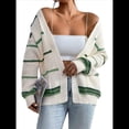 thumbnail image 3 of Suéter Cárdigan Extragrande con Hombros Caídos y Rayas de Colores para Mujer, Abierto Al Frente Verde XL, 3 of 8