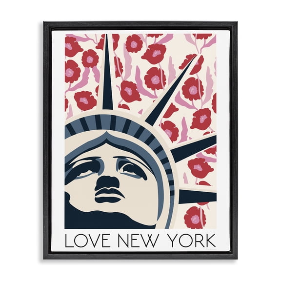 Stupell Industries Groovy Florals Love New York Black Framed Floater Canvas Wall Art, design by Omar Escalante