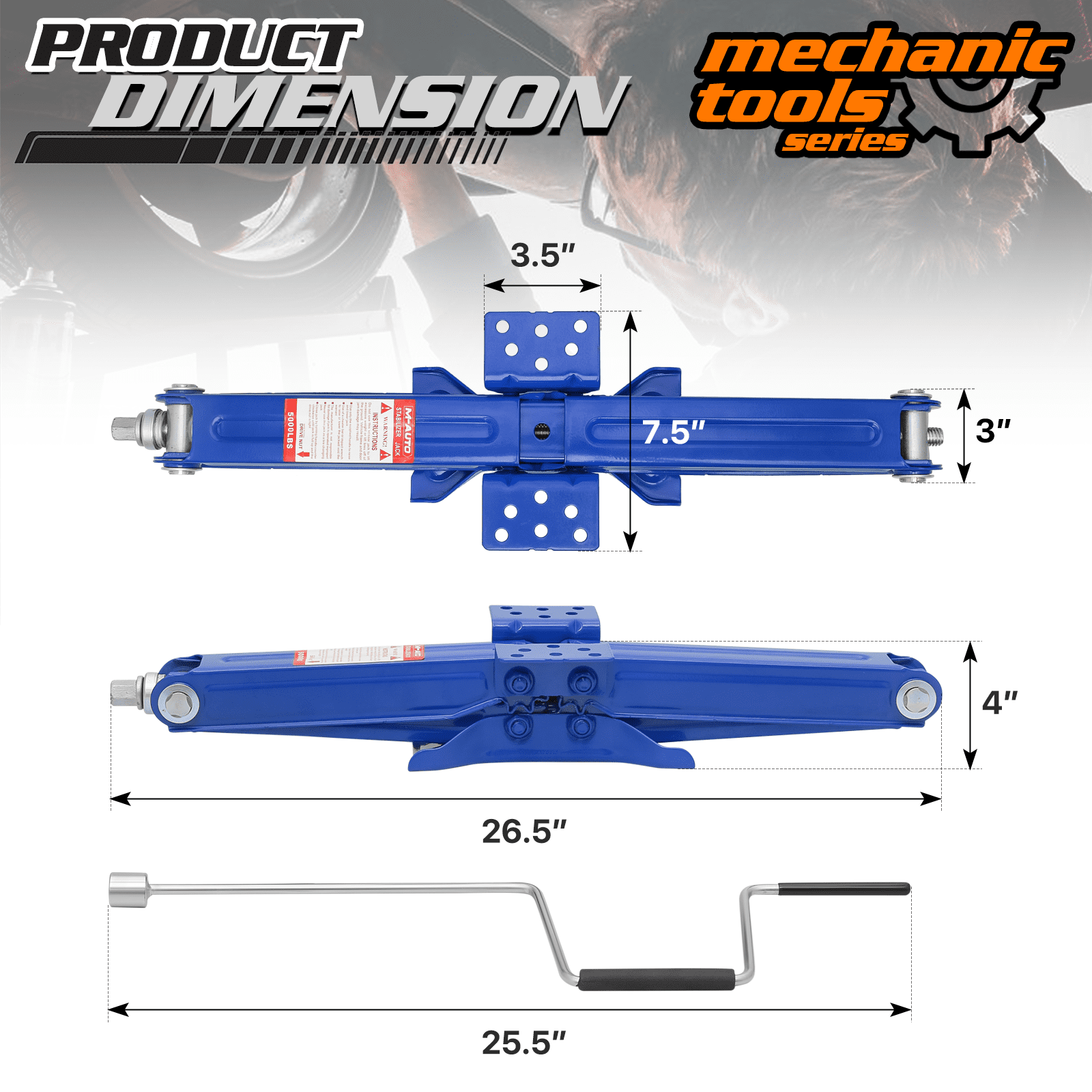 M-AUTO 2.5 Ton Scissor Jack Set of 4, 5000lbs Heavy Duty Car Jack Kit for Changing Tires Tools, Stabilizer Leveling Scissor Jacks with Handle, Blue