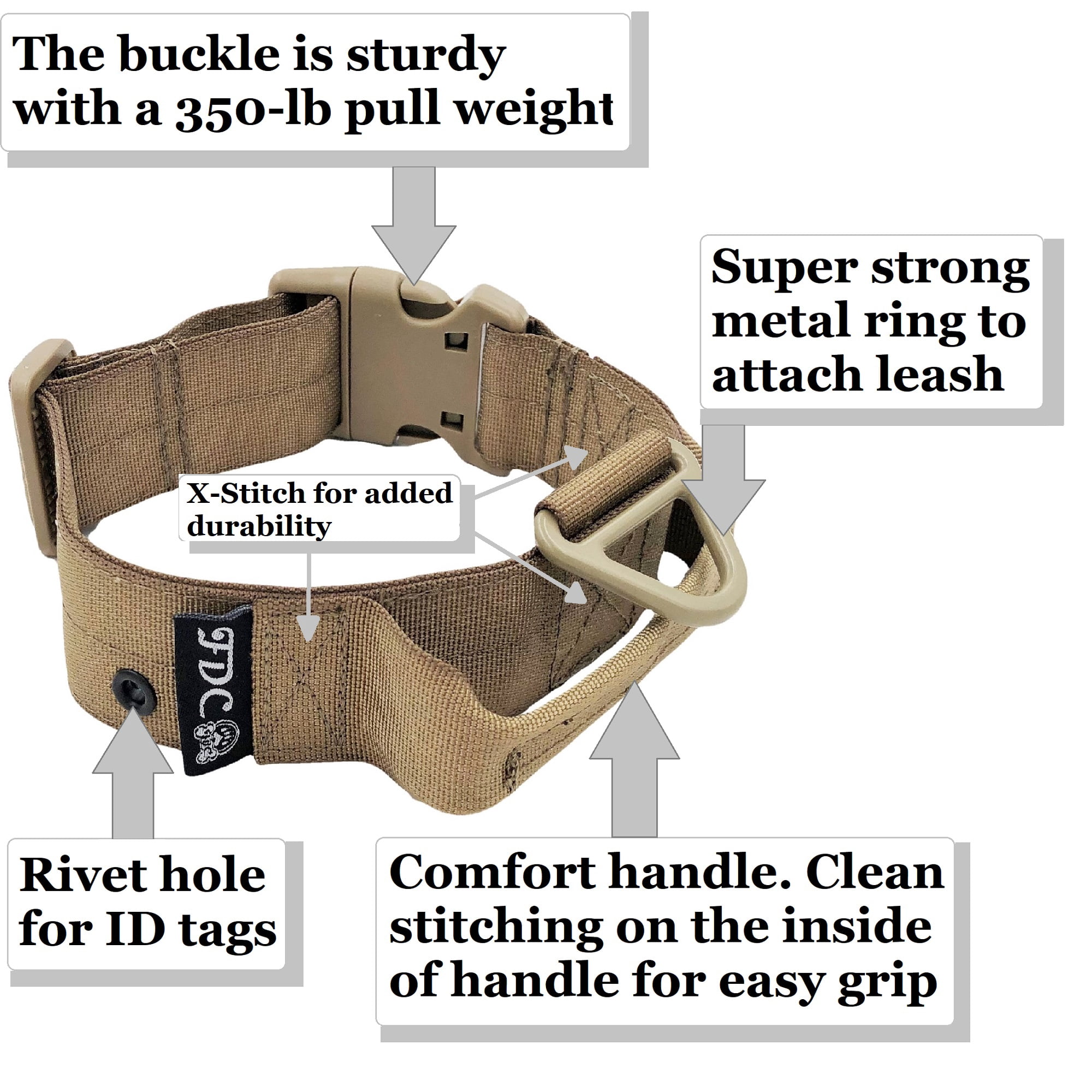 HEAVY DUTY Dog Tactical Collar with Handle 1.5in Width Training Military Army TAG Hole Medium Large Dog