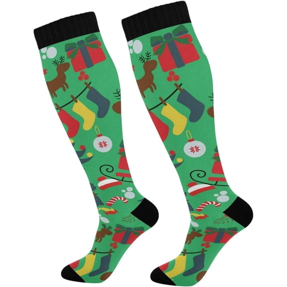 GZHJMY Christmas Compression Socks, Women Men Long Stocking (20-30mmHg), Travel Knee High Stockings for Athletic Sports,Running,Cycling,Nursing